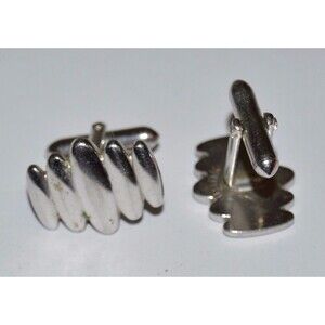 Nice Vintage Silver Tone SWANK Ribbed 1960s Modern Men's Cuff Links RARE